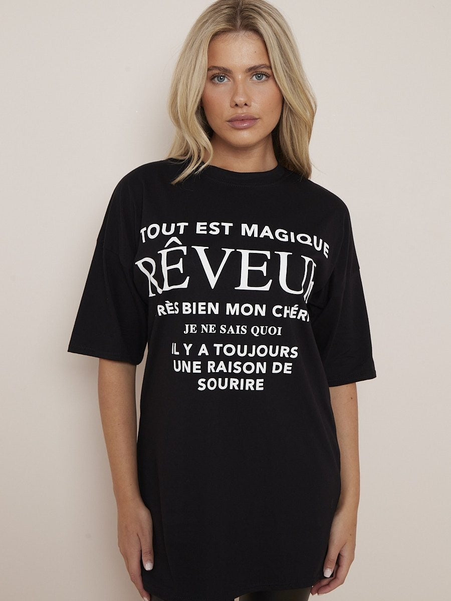 Black Reveur Printed Oversized T-Shirt - Lilyana - Storm Desire