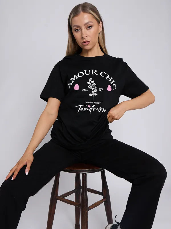 Black Amour Chic Graphic T-Shirt - Eliza - Storm Desire