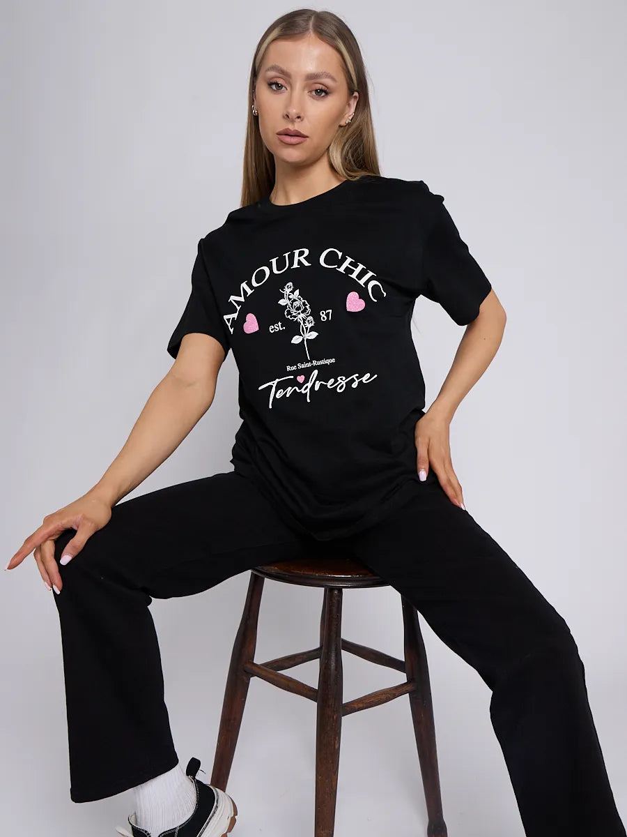 Black Amour Chic Graphic T-Shirt - Eliza - Storm Desire