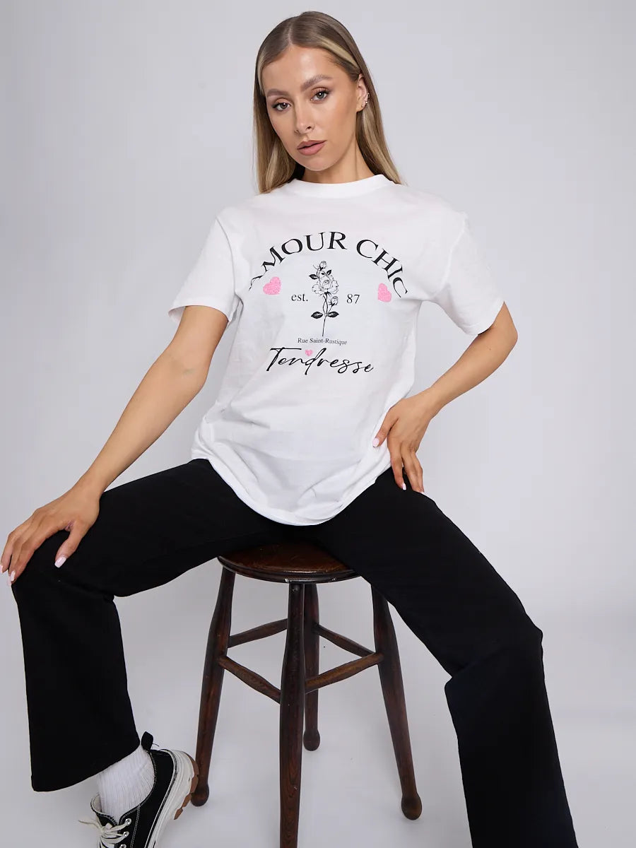 White Amour Chic Graphic T-Shirt - Eliza - Storm Desire