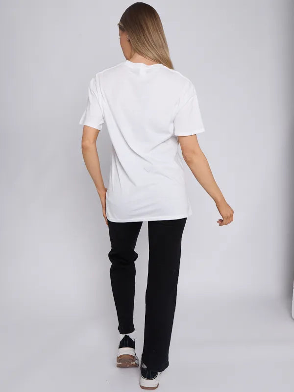 White Check Teddy Graphic T-Shirt - Anna - Storm Desire