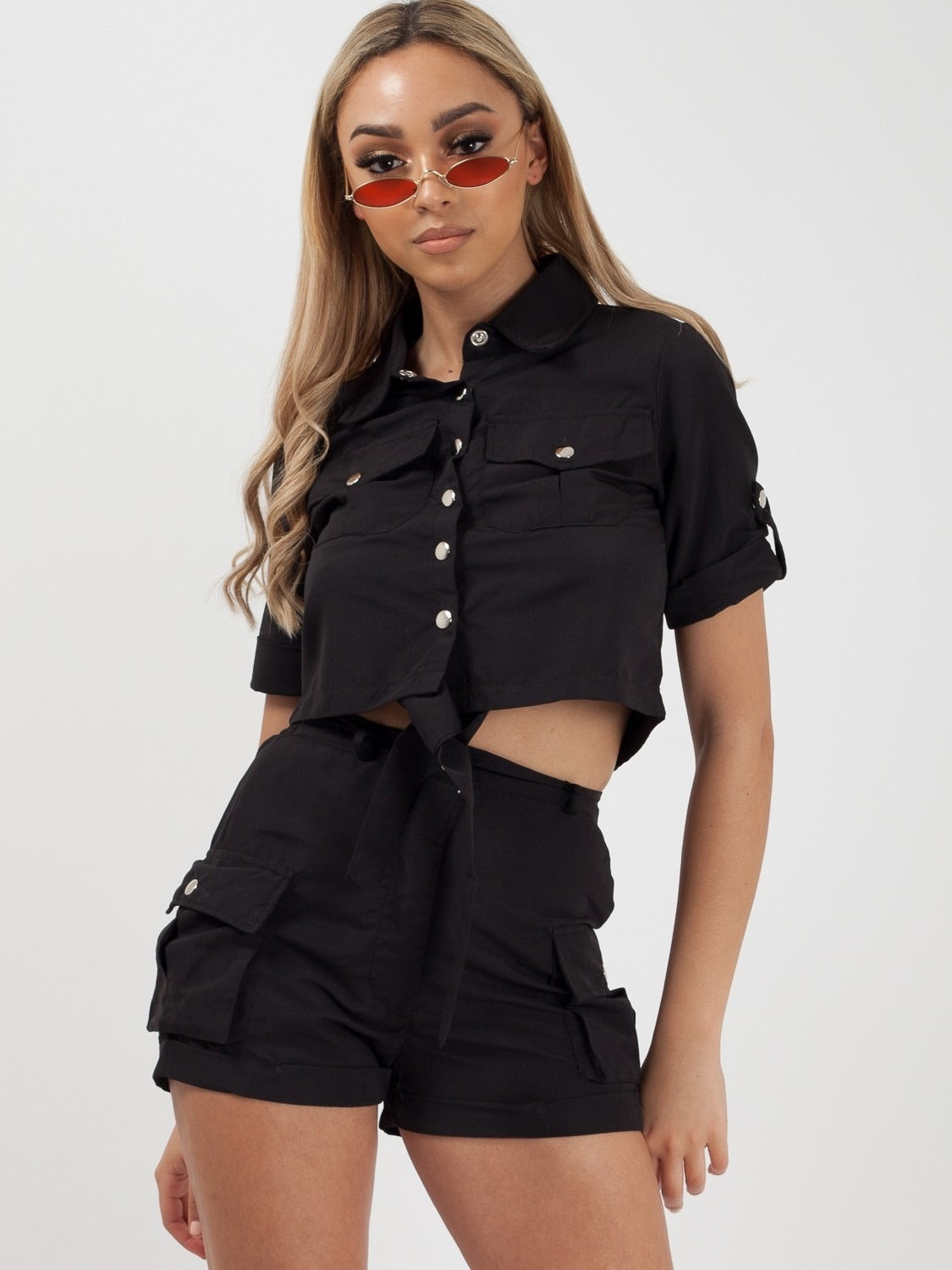 Black Crop Top & Shorts Co-ord Suit - Makayla - Storm Desire