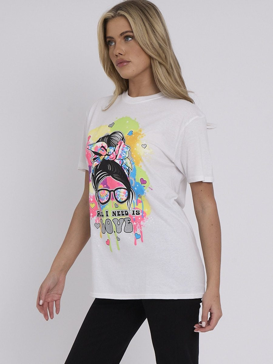 White All I Need Is Love Printed T-Shirt - Olivia - Storm Desire
