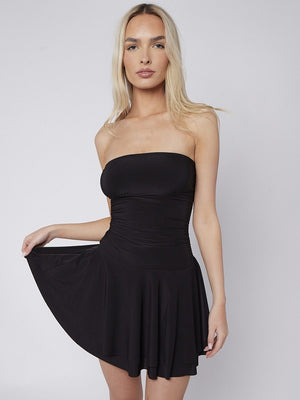 Frill Detail Slinky Bandeau Dress - Olive - Storm Desire