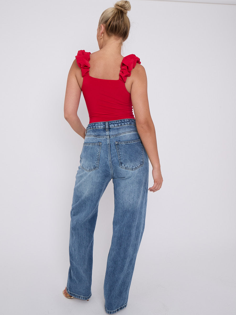 Back In Stock Ruched Shoulder Slinky Bodysuit - Gianna - Storm Desire