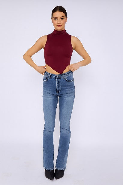 Slinky High Neck Asymmetrical Hem Top - Arleth