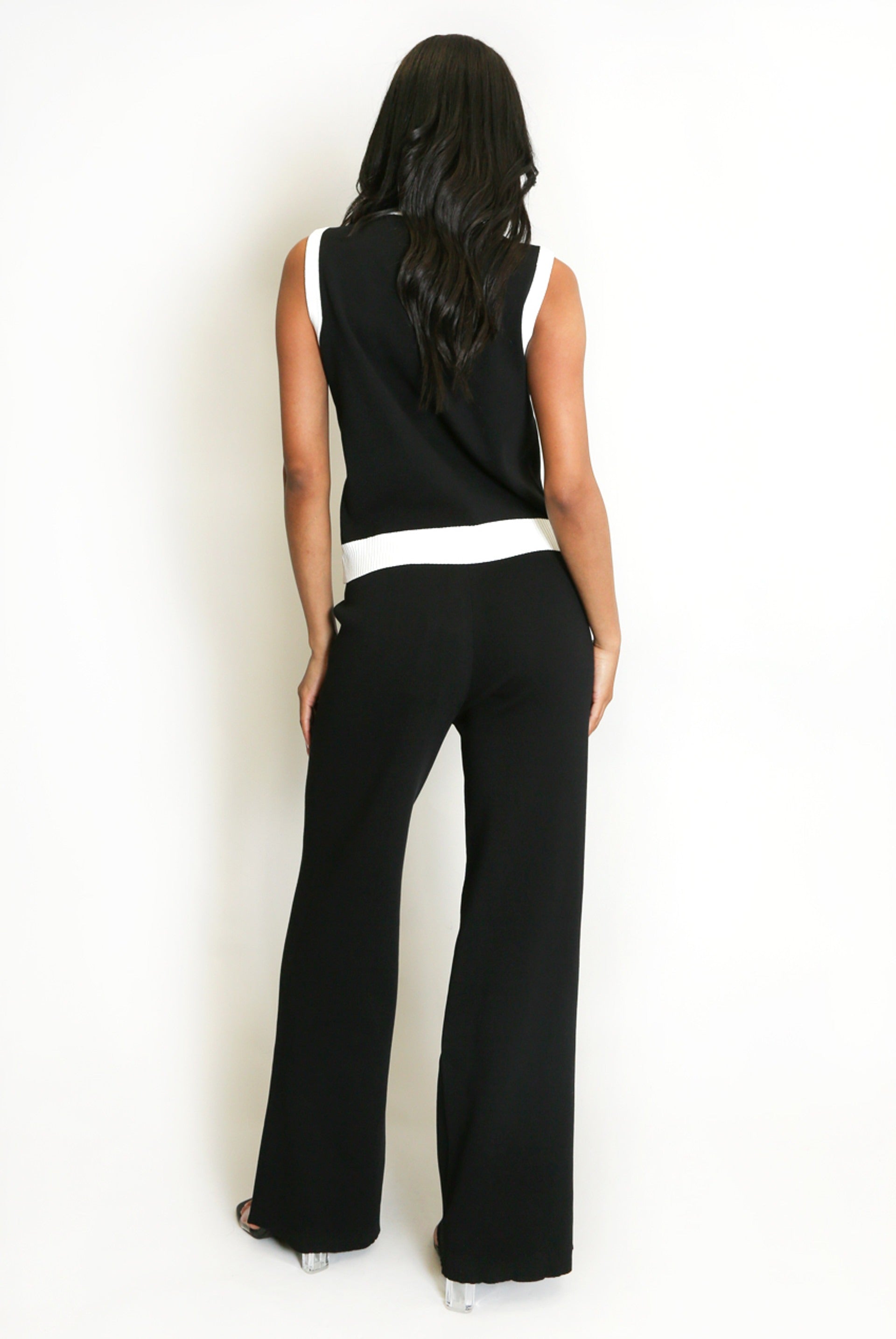 Ribbed Knitted Waistcoat and Wide Leg Trousers Set - Eleanora