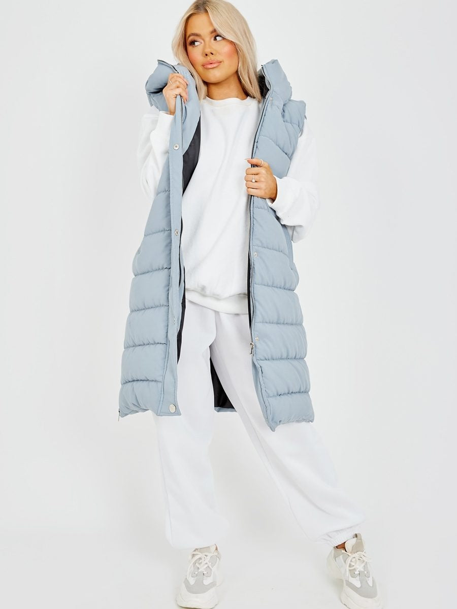 Longline Padded Hooded Gilet - Jayla - Storm Desire