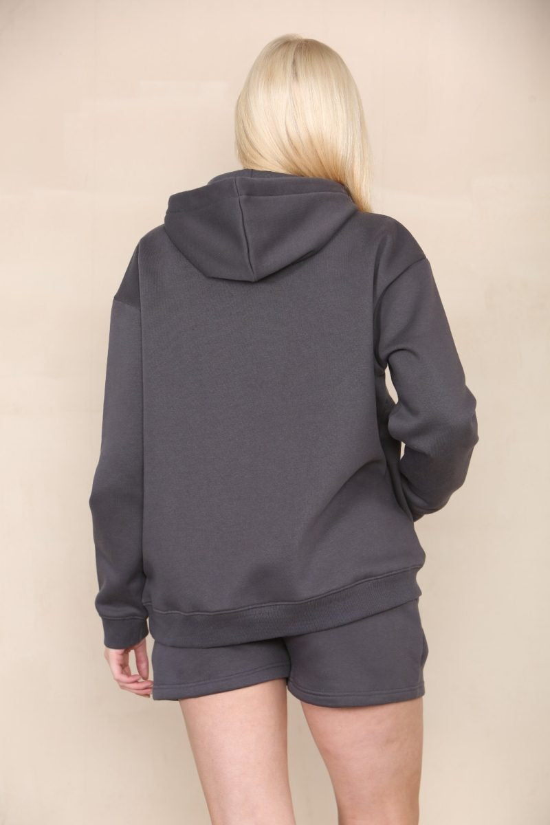 Charcoal Grey Oversized Hoodie & Shorts Fleece Co-ord - Eliana - Storm Desire