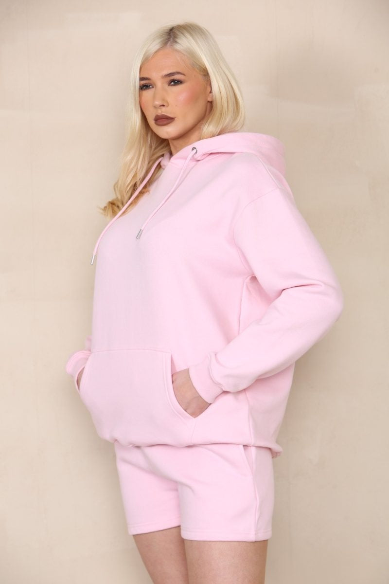 Pink Oversized Hoodie & Shorts Fleece Co-ord - Eliana - Storm Desire