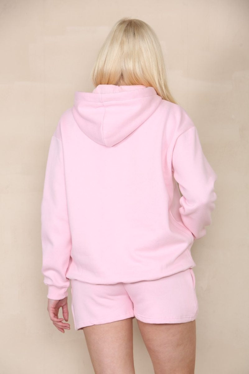 Pink Oversized Hoodie & Shorts Fleece Co-ord - Eliana - Storm Desire