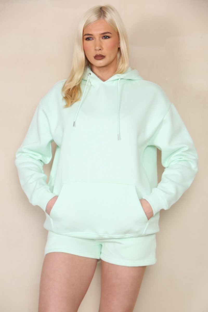 Mint Green Oversized Hoodie & Shorts Fleece Co-ord - Eliana - Storm Desire