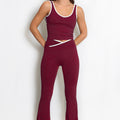 Nellie contrast trim bralet and flared trousers set in wine red