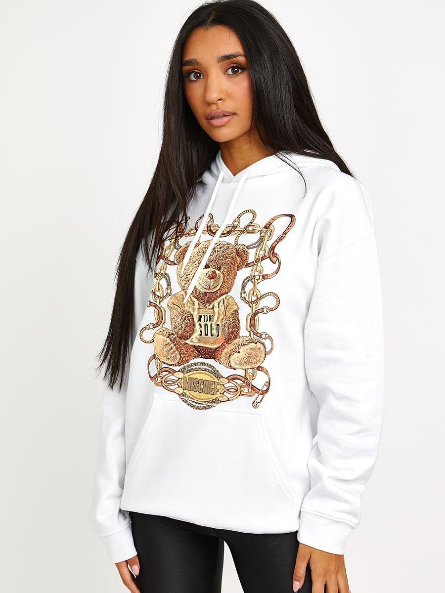 White Mischief Teddy Graphic Print Hoodie - Promise - Storm Desire