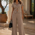 Crinkle Cropped Shirt & Wide Leg Trouser Co-ord - Doreen