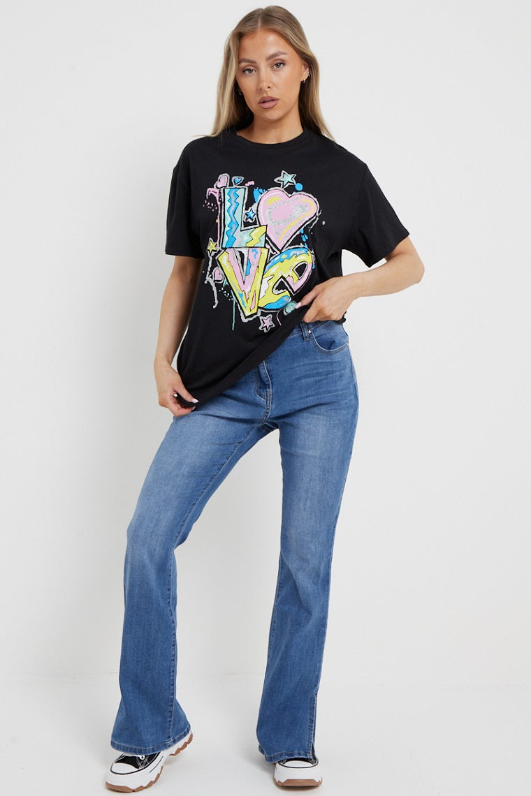Denim Blue Denim Slit High Waist Flared Jeans - Kimora - Storm Desire