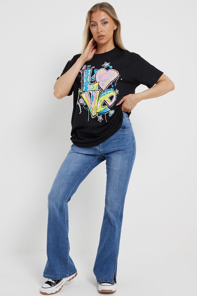 Denim Blue Denim Slit High Waist Flared Jeans - Kimora - Storm Desire