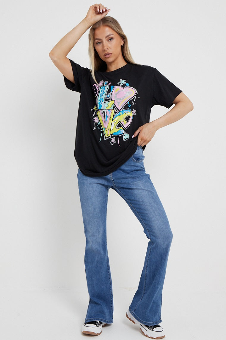 Denim Blue Denim Slit High Waist Flared Jeans - Kimora - Storm Desire