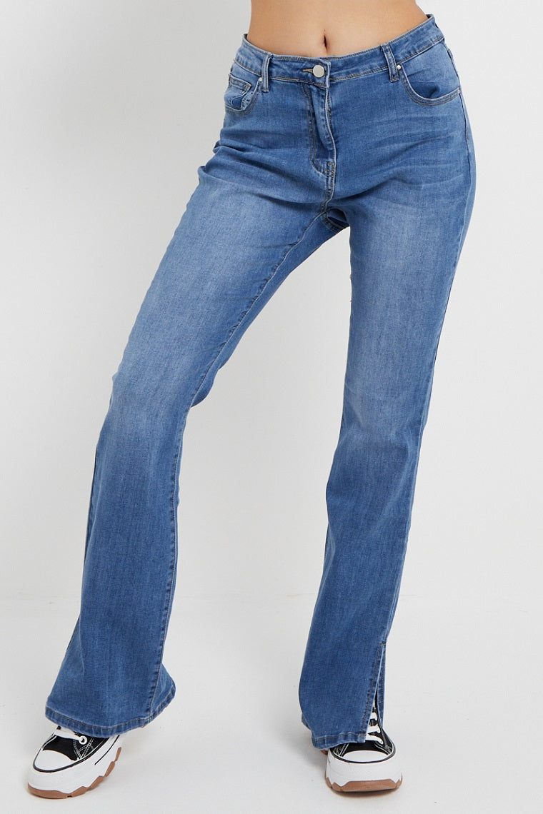 Denim Blue Denim Slit High Waist Flared Jeans - Kimora - Storm Desire