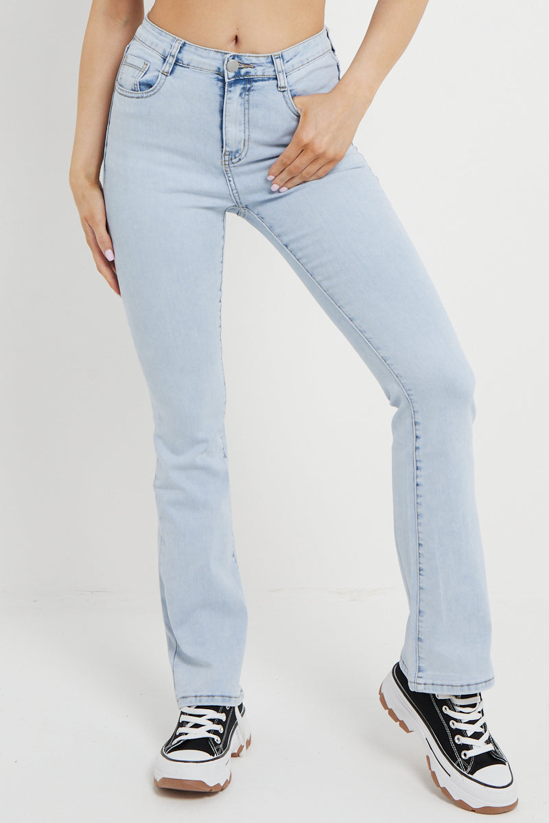 Stone Wash Denim High Waist Flare Jeans - Zelda - Storm Desire