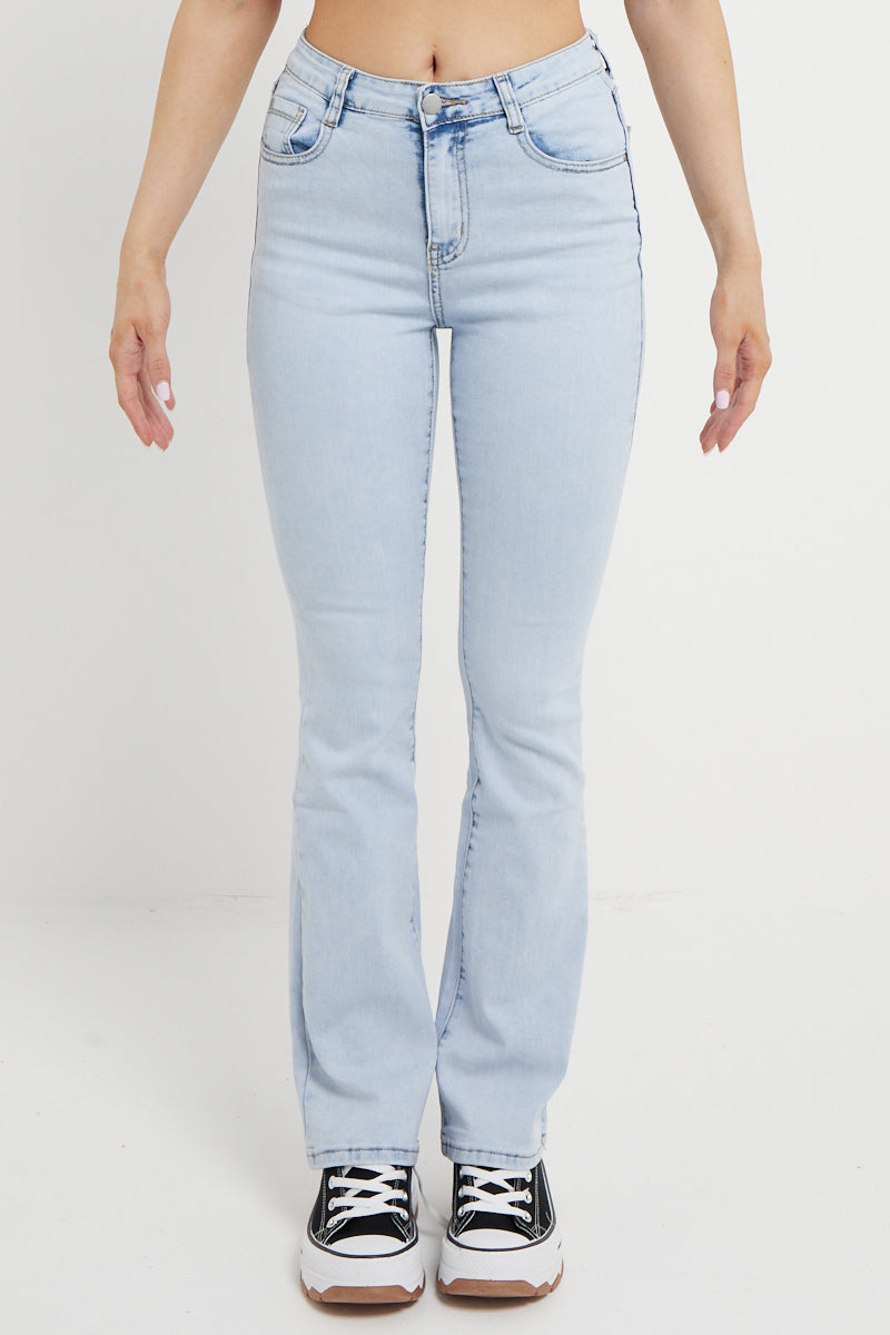 Stone Wash Denim High Waist Flare Jeans - Zelda - Storm Desire
