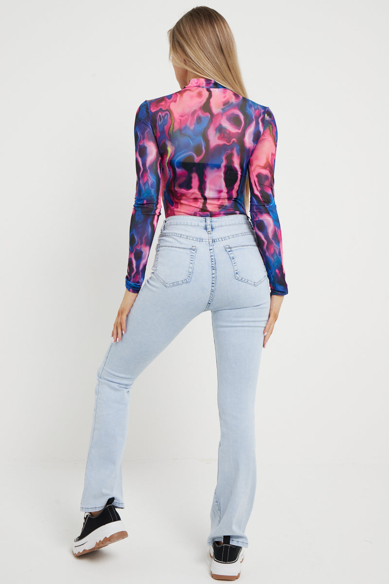Stone Wash Denim High Waist Flare Jeans - Zelda - Storm Desire