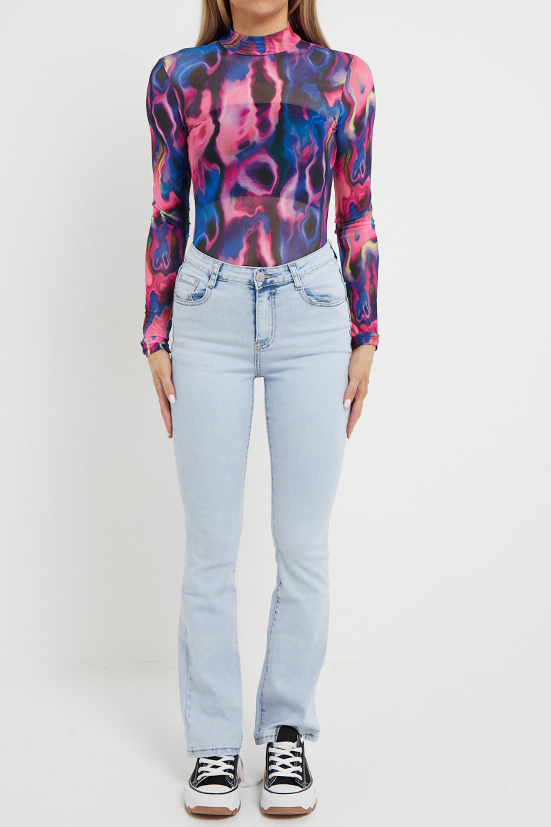 Stone Wash Denim High Waist Flare Jeans - Zelda - Storm Desire