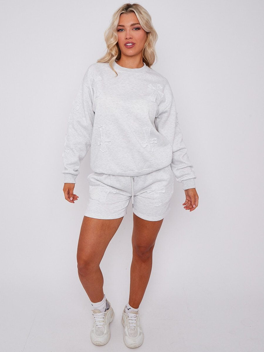 Crucifix Cross Sweatshirt & Shorts Fleece Set - Valerie - Storm Desire