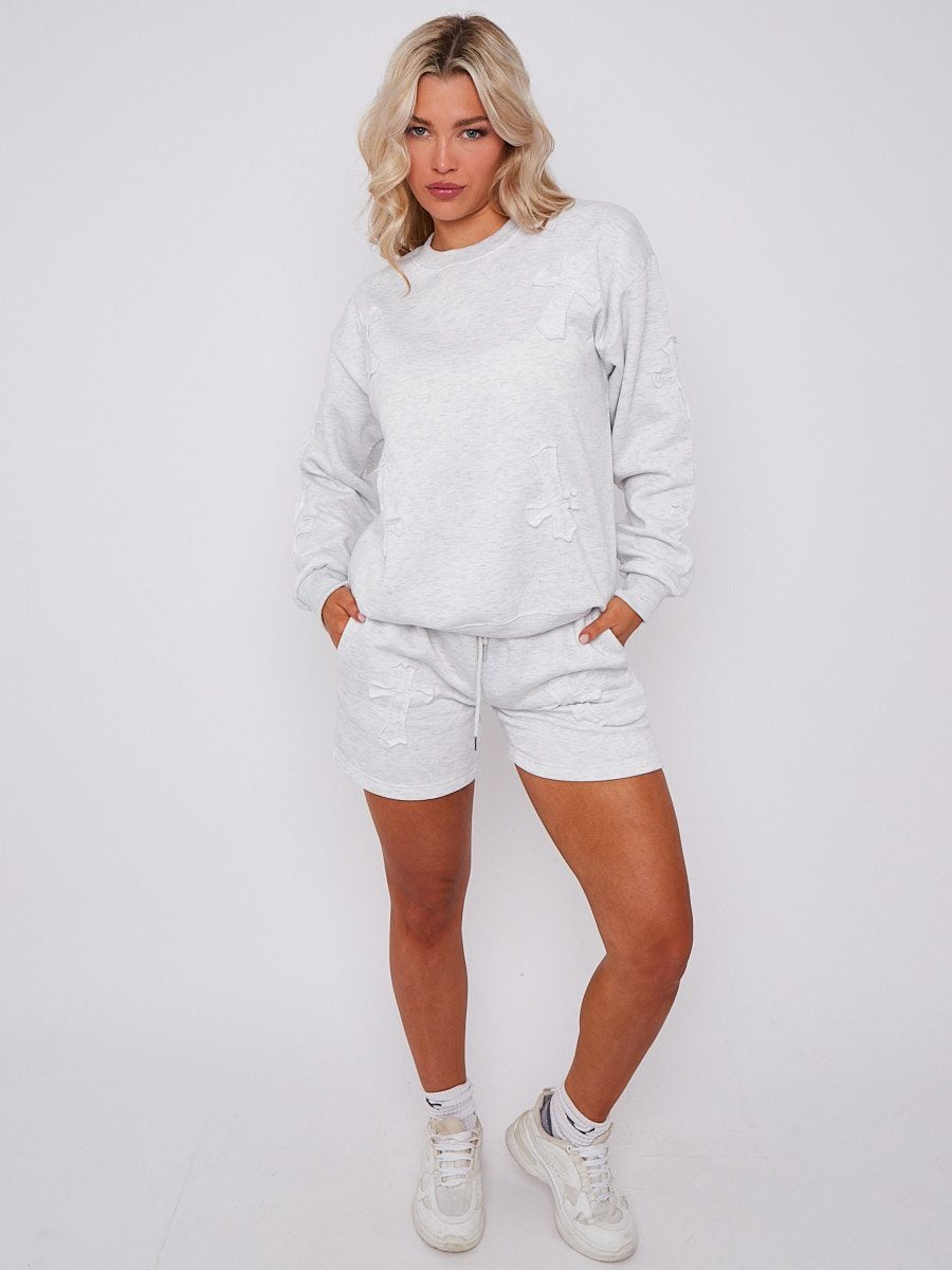 Crucifix Cross Sweatshirt & Shorts Fleece Set - Valerie - Storm Desire