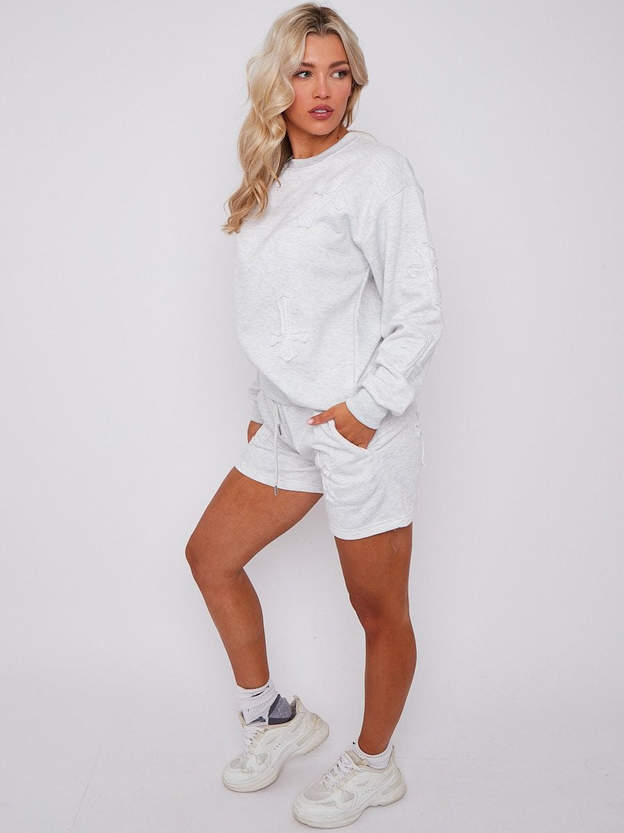 Crucifix Cross Sweatshirt & Shorts Fleece Set - Valerie - Storm Desire