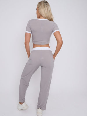Ribbed Crop Top & Wide Leg Trouser Co-ord - Magnolia - Storm Desire