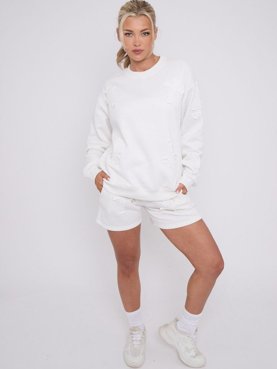 Crucifix Cross Sweatshirt & Shorts Fleece Set - Valerie - Storm Desire