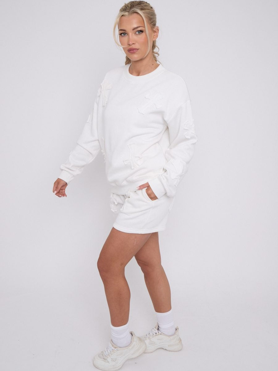 Crucifix Cross Sweatshirt & Shorts Fleece Set - Valerie - Storm Desire