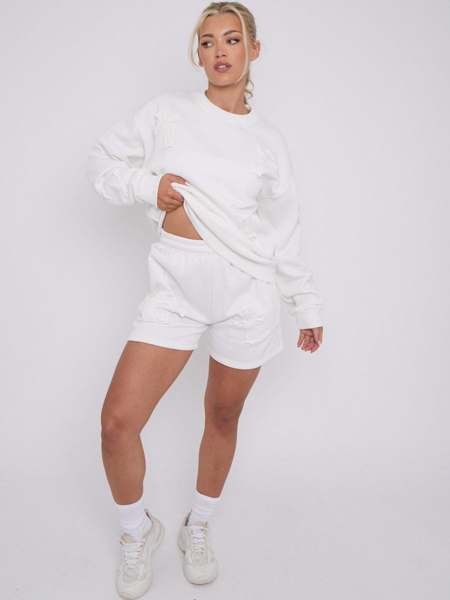 Crucifix Cross Sweatshirt & Shorts Fleece Set - Valerie - Storm Desire