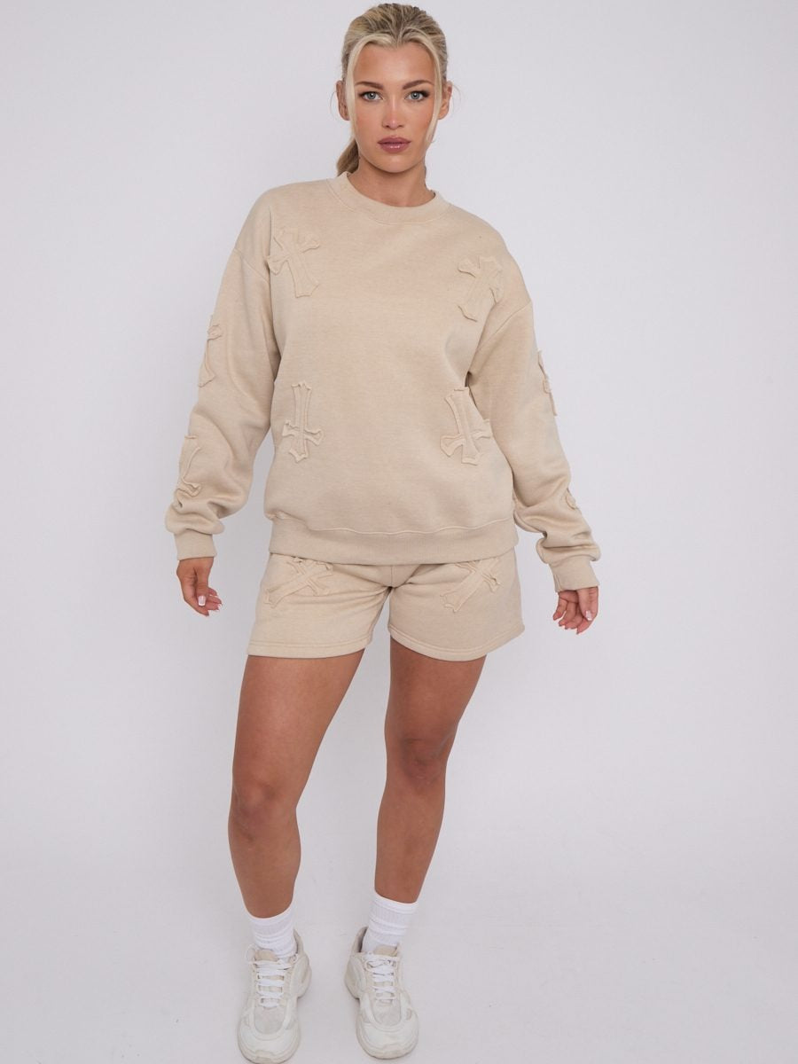 Crucifix Cross Sweatshirt & Shorts Fleece Set - Valerie - Storm Desire