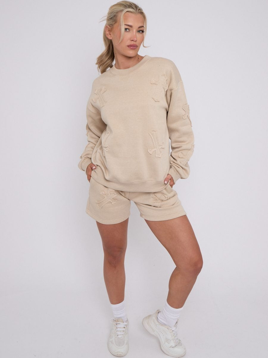 Crucifix Cross Sweatshirt & Shorts Fleece Set - Valerie - Storm Desire