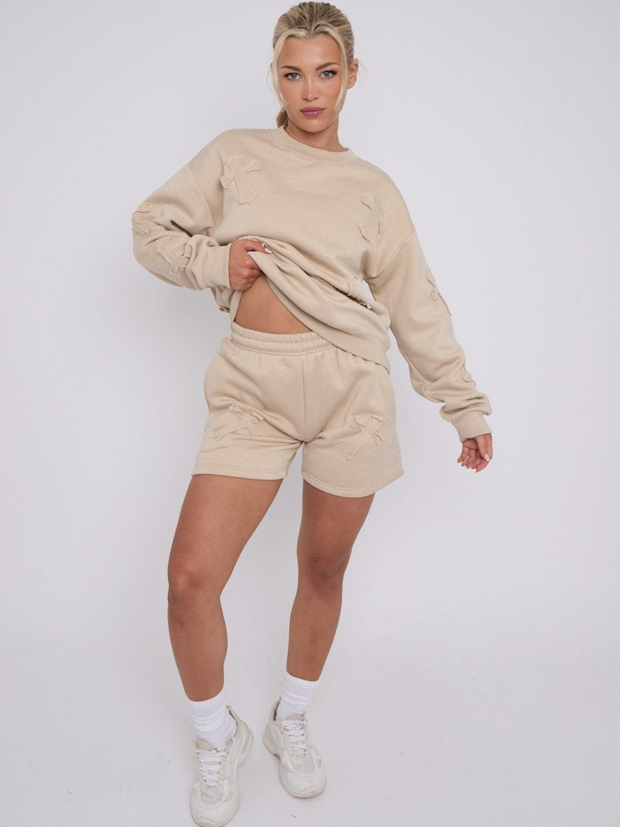 Crucifix Cross Sweatshirt & Shorts Fleece Set - Valerie - Storm Desire