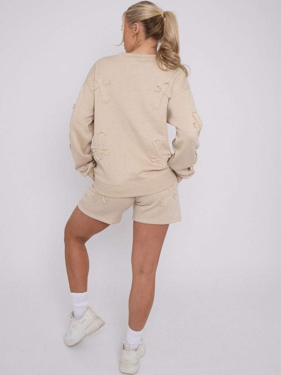 Crucifix Cross Sweatshirt & Shorts Fleece Set - Valerie - Storm Desire