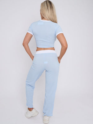 Ribbed Crop Top & Wide Leg Trouser Co-ord - Magnolia - Storm Desire