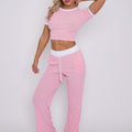 Ribbed Crop Top & Wide Leg Trouser Co-ord - Magnolia - Storm Desire