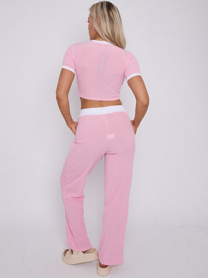 Ribbed Crop Top & Wide Leg Trouser Co-ord - Magnolia - Storm Desire