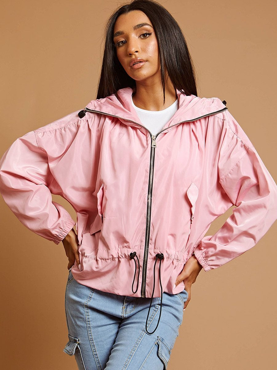 Baby Pink High Neck Hooded Festival Wind Surfer Jacket - Parker - Storm Desire