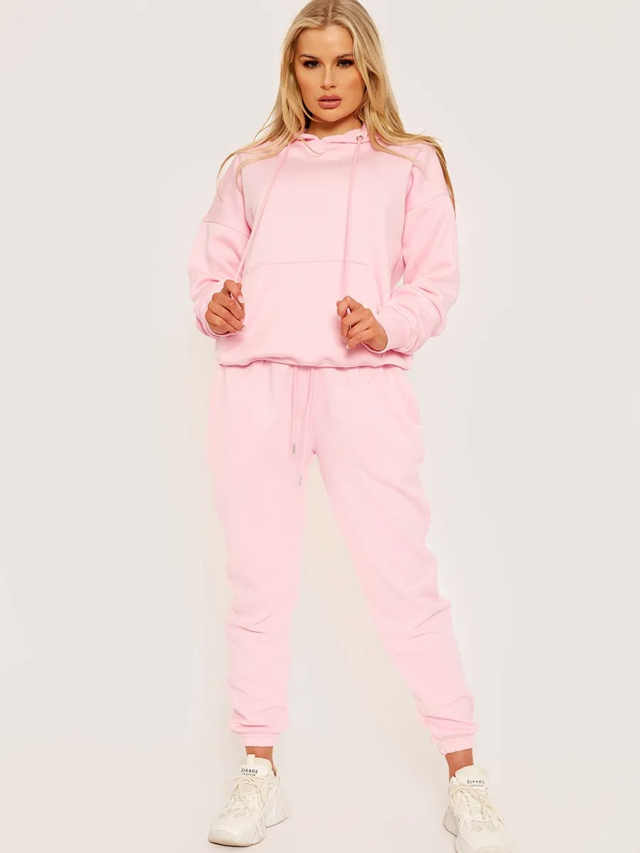 Baby Pink Hooded Oversize & Jogger Loungewear Set - Flora - Storm Desire