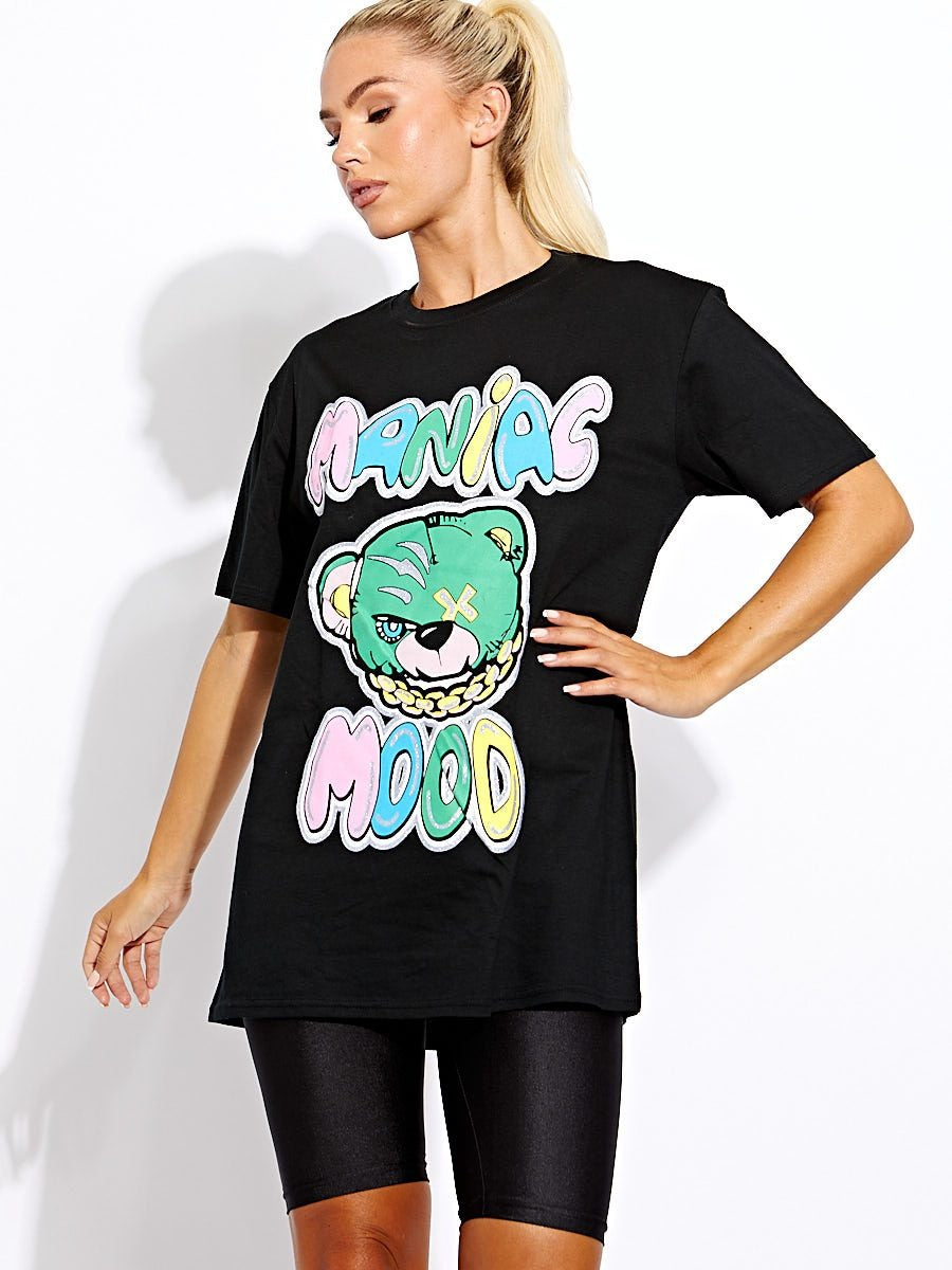 Black Maniac Mood Graphic T-Shirt - Jazmine - Storm Desire