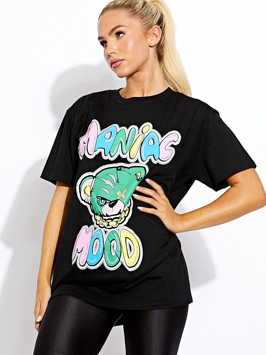 Black Maniac Mood Graphic T-Shirt - Jazmine - Storm Desire