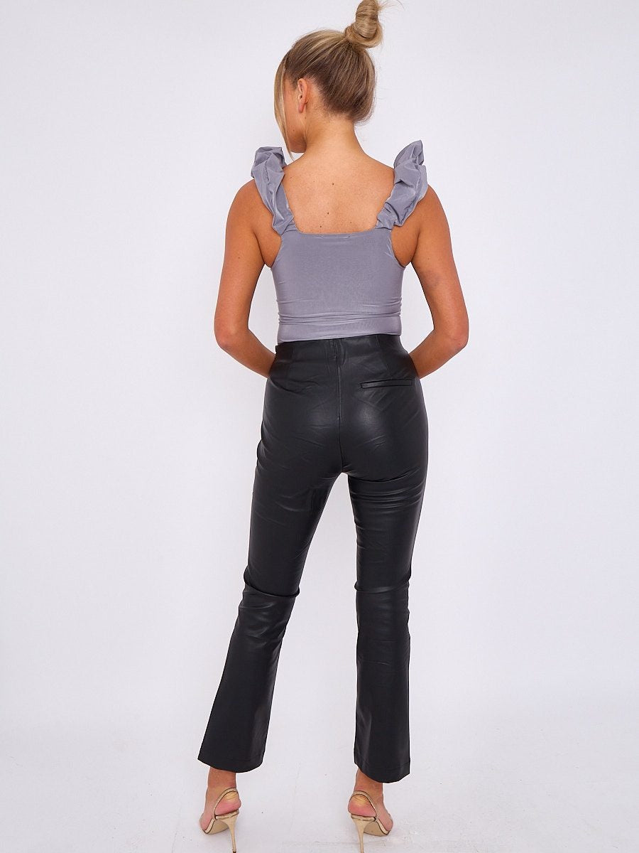 Grey Ruched Shoulder Slinky Bodysuit - Gianna - Storm Desire