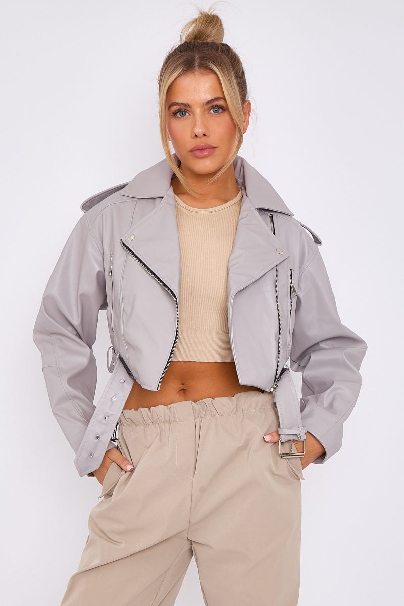 Faux Leather Zipped Biker Jacket - Juniper - Storm Desire