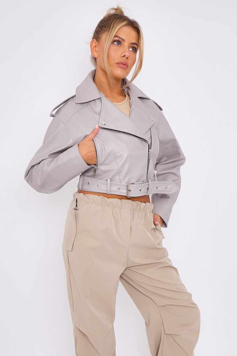 Faux Leather Zipped Biker Jacket - Juniper - Storm Desire