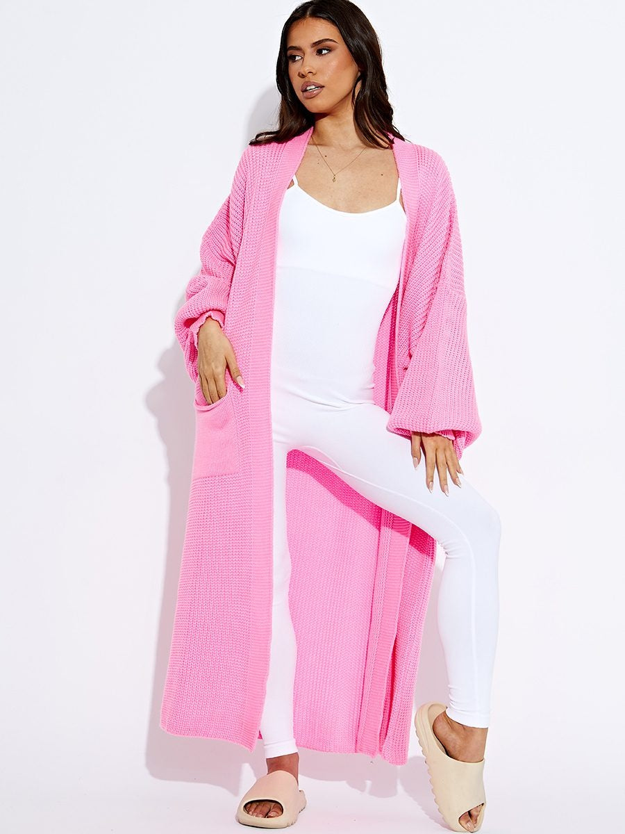 Neon Pink Oversize Longline Knitted Cardigan - Kori - Storm Desire