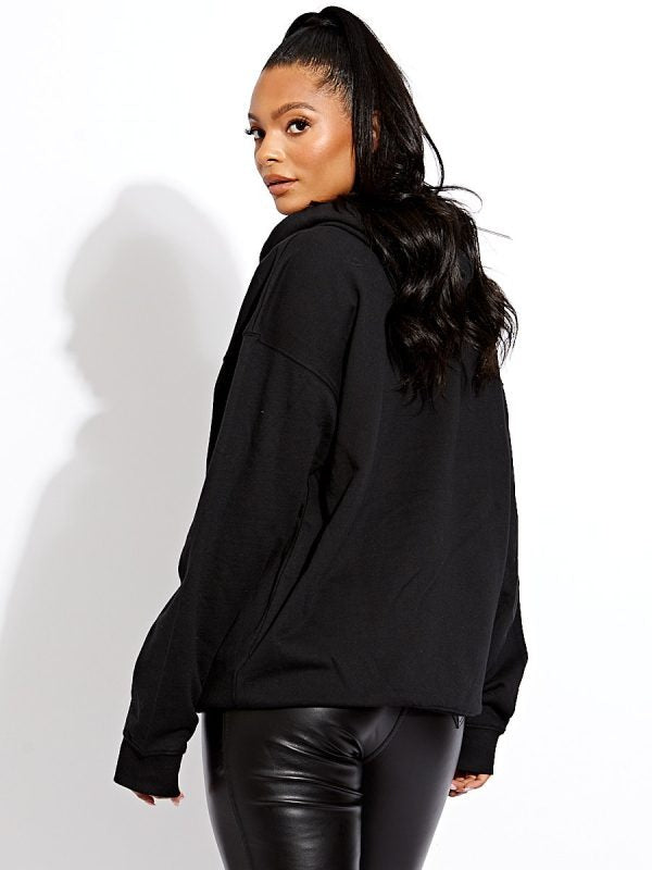 Black Relax Snake Graphic Print Hoodie - Brittany - Storm Desire